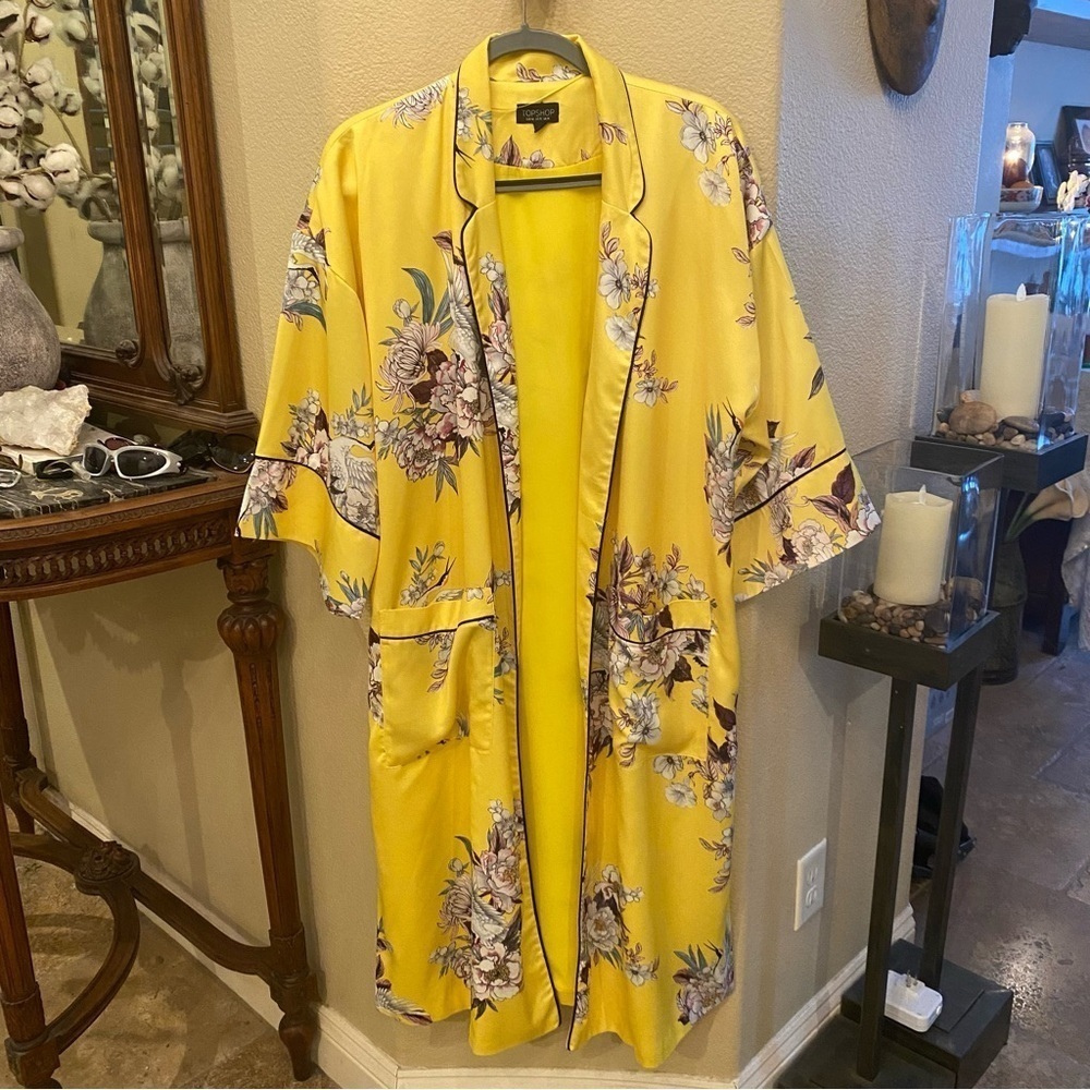 TOPSHOP Women Yellow Floral Kimono Robe Duster Size 10